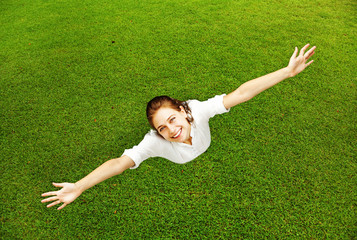 happy people on the grass