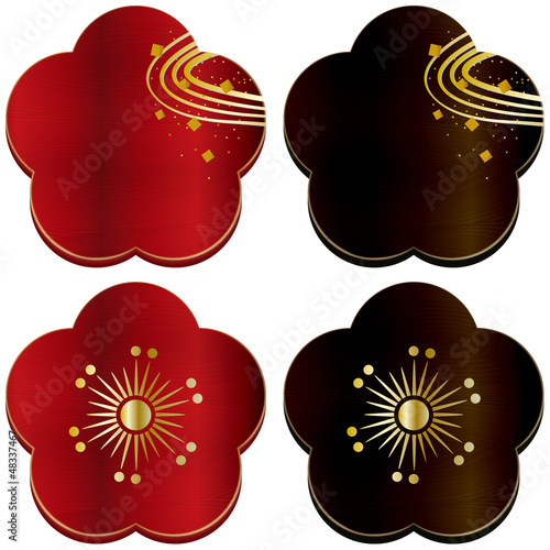 和風 梅漆器セット 黒 朱 金箔模様あり Stock Vector Adobe Stock