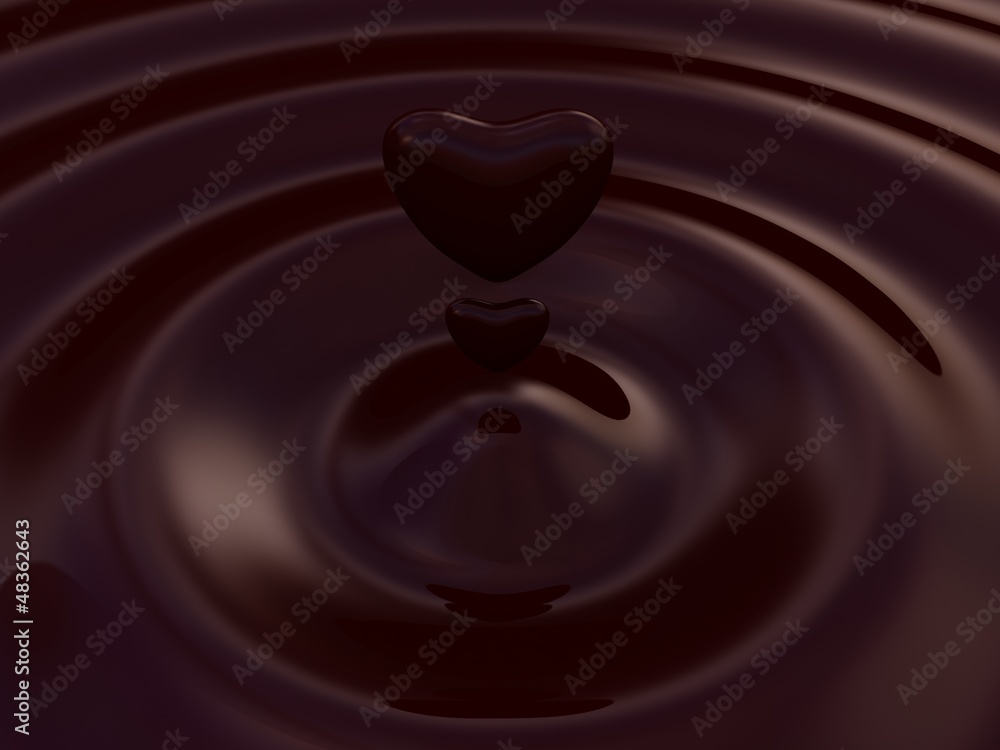 Dark chocolate heart symbol as a liquid drop background illustra - obrazy, fototapety, plakaty 