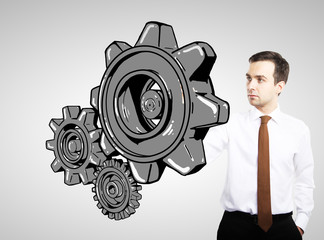 Sticker - businessman drawing gears