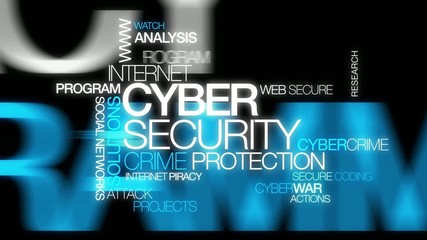 Wall Mural - cyber security crime protection word tag cloud video