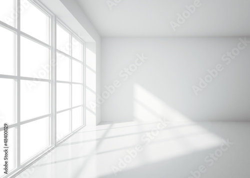 Naklejka - mata magnetyczna na lodówkę Jasne białe i puste pomieszczenie z oknami