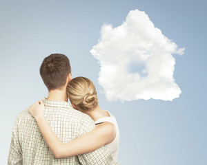 Sticker - couple and cloud house