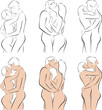 Stylized silhouettes of men and women hugging