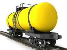 Yellow Railroad Tank Wagon On A White Background 