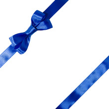 Blue Ribbon With Bow On A White Background