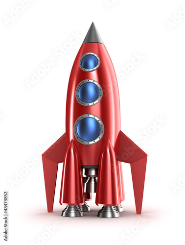 Naklejka - mata magnetyczna na lodówkę Retro red rocket concept. Isolated on white.