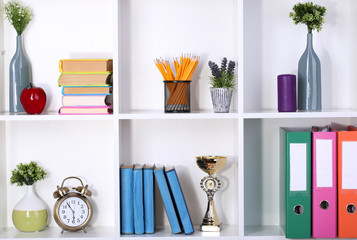 Wall Mural - Beautiful white shelves with different home related objects