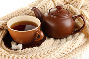 Poster - cup of tea with scarf close-up