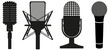 icon set of microphones black silhouette vector illustration