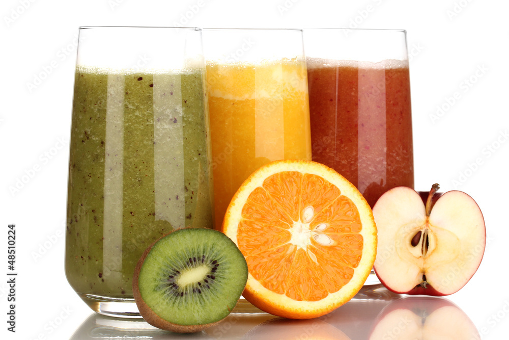 Fresh fruit juices isolated on white