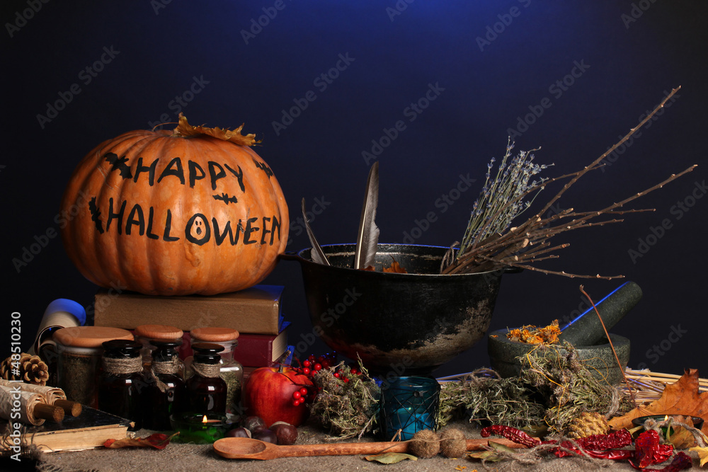 Scary halloween laboratory in blue light