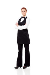 Wall Mural - pretty waitress full length portrait on white