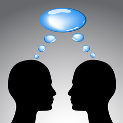 Communication concept - two heads and thoughts vector