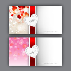 Sticker - Valentine's Day greeting card with hearts and red ribbon. EPS 10