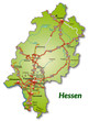 Landkarte von Hessen mit Autobahnnetz