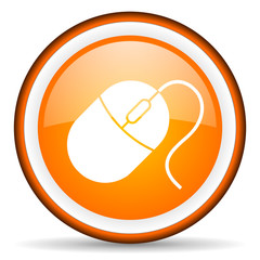 mouse orange glossy icon on white background