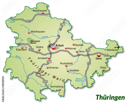 Landkarte von Thüringen mit Verkehrsnetz Stock-Vektorgrafik | Adobe Stock