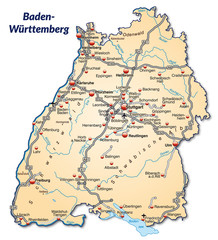 Wall Mural - Landkarte von Baden-Württemberg mit Verkehrsnetz