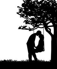 Couple In Love On Valentine S Day On A Swing In Park Silhouette