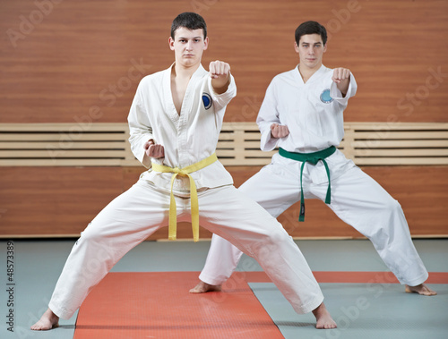 Fotoboard na płycie Dwaj mężczyźni na ćwiczeniach taekwondo