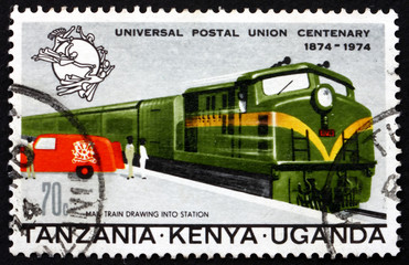 Postage stamp Tanzania, Kenya, Uganda 1974 Mail Train and Truck