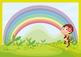 Poster - A smiling monkey and a rainbow