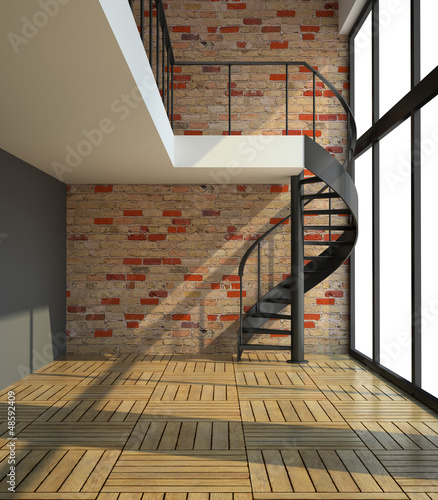 Obraz w ramie Empty room with staircase in waiting for tenants illustration