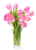 Fototapeta Tulipany - Pink tulips bouquet in vase isolated on white background
