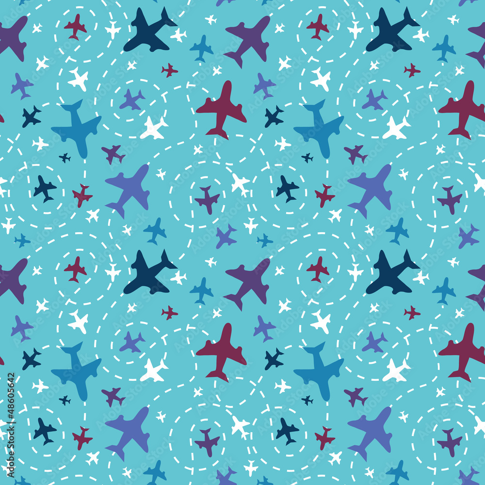 Vector airplanes in the sky seamless pattern background with Stock ...