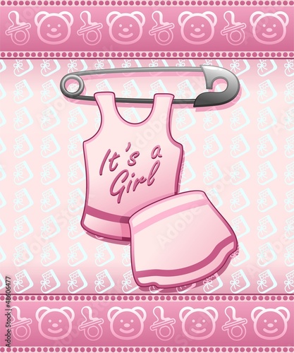 Obraz na płótnie canvas trzyczęściowy "tryptyk" Baby shower to dziewczęca dziewczynka z zapowiedziami