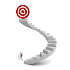 Aufkleber - 3d man running to the target on top of the stairs over white