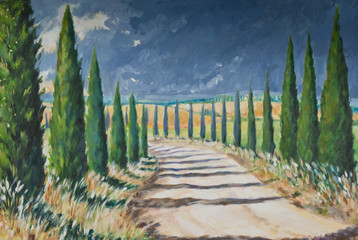 Canvas Print - tuscany landscape acrylic painted