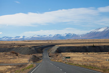 Route View To Tekapo Town With Souther Alaps Valleys Background
