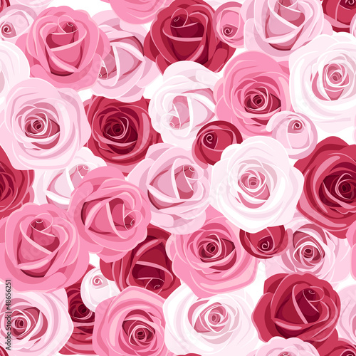 Obraz w ramie Seamless background with colored roses. Vector illustration.