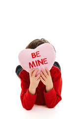 Wall Mural - Child Holding Be Mine Heart Valentines Pillow
