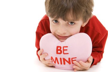 Wall Mural - Cute Boy with Be Mine Valentines Day Pillow