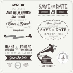 Set of wedding invitation vintage typographic design elements