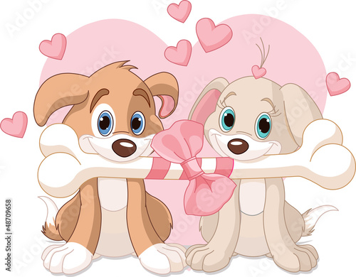 Naklejka - mata magnetyczna na lodówkę Two Valentine dogs