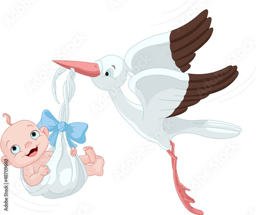 Fototapeta na wymiar Stork And Baby Boy