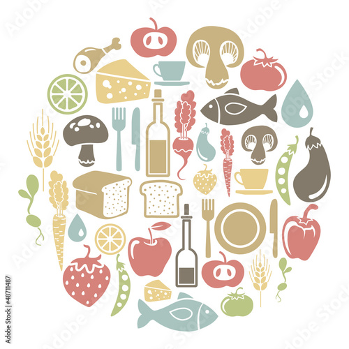 Nowoczesny obraz na płótnie round card with food icons