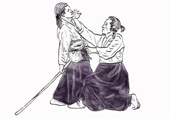 Sticker - aikido - drawing converted into vector