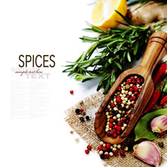 Wall Mural - spices on a wooden board