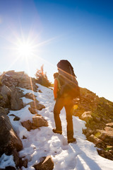 Poster - Hiker walking in autumn mountains