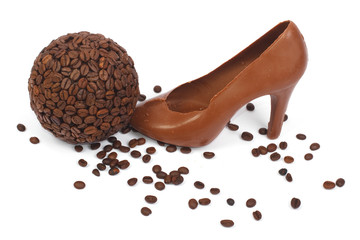 shoe made ​​of chocolate and coffee beans