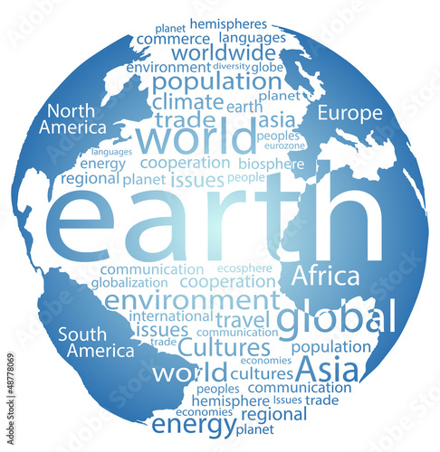 Obraz w ramie Global earth world word cloud tags