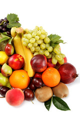 Fresh fruits isolated on a white background. Set of different fr