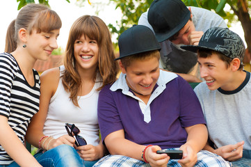 Wall Mural - Teenage boys and girls having fun outdoor