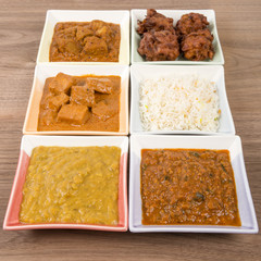 Wall Mural - Thali - Indian vegetarian and meat curries, rice and bhajis