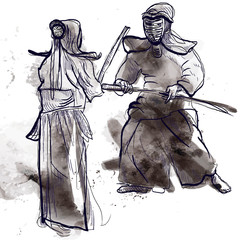 Wall Mural - Budo, Japanese martial art and philosophy - drawing into vector